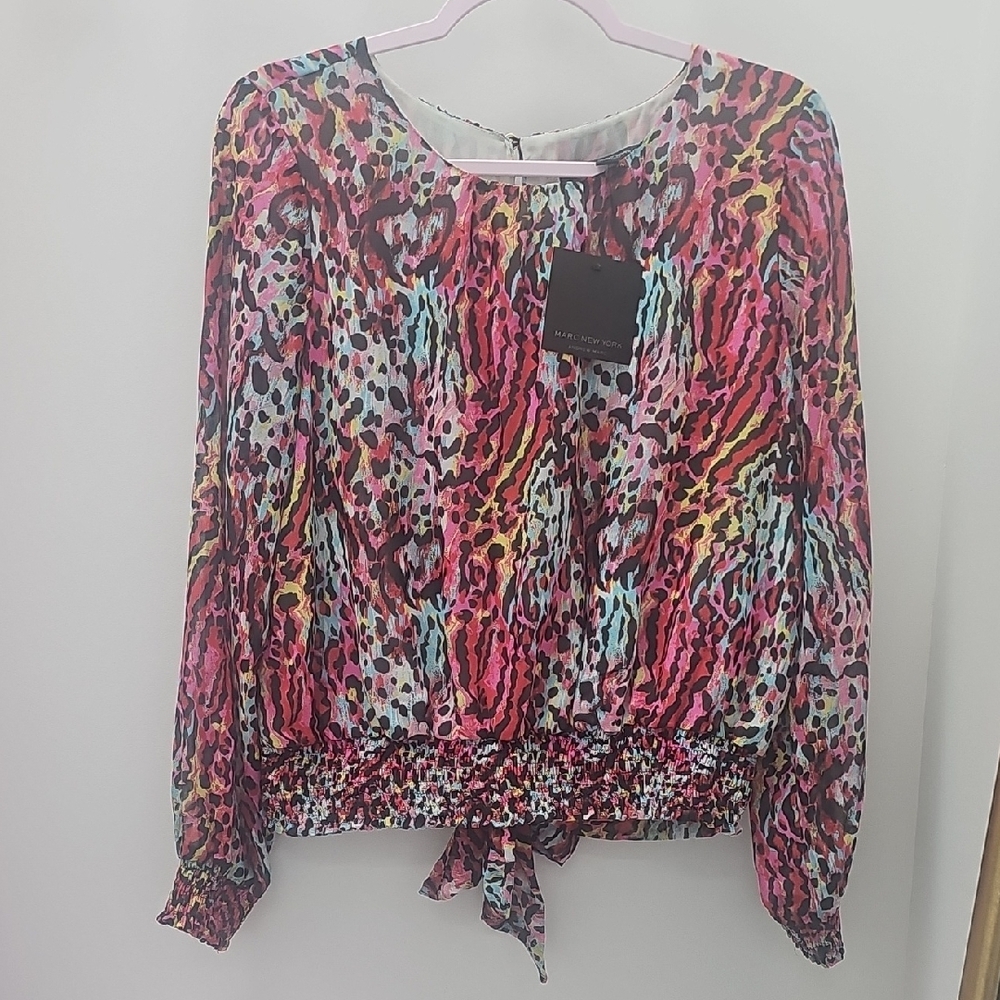 Marc New York Pink and Red Long Sleeve Tie Front Blouse